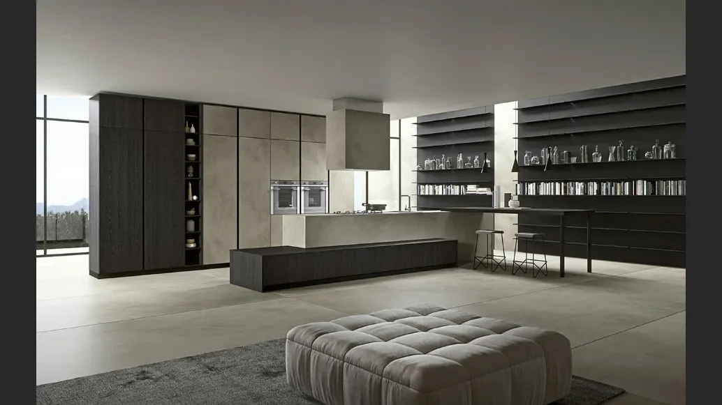 Cucina Moderna lineare in legno e laminam effetto calce Vestimi 01 di Dibiesse