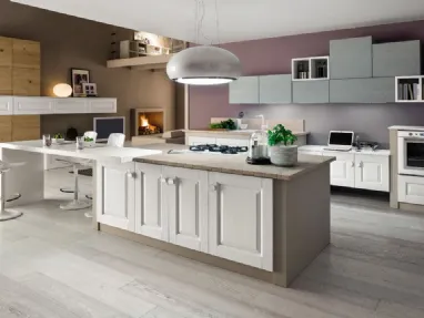 Cucina Moderna Zenzero in Rovere laccato con top Isola in Sassi del Piave di Arrex