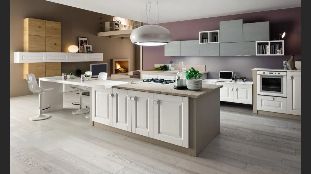 Cucina Moderna Zenzero in Rovere laccato con top Isola in Sassi del Piave di Arrex