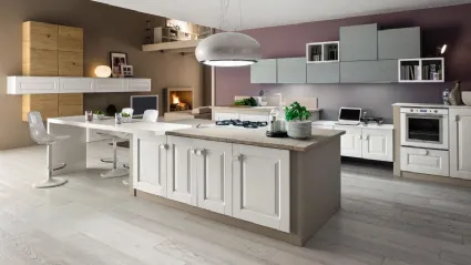 Cucina Moderna Zenzero in Rovere laccato con top Isola in Sassi del Piave di Arrex