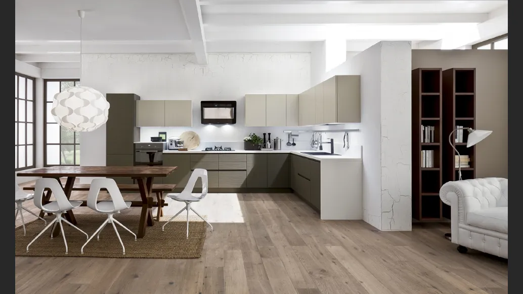 Cucina Moderna angolare Zenzero in Rovere laccato Tortora e Juta di Arrex