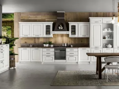 Cucina lineare Shabby Chic Magda in legno di Rovere Decapè Gesso di Arrex