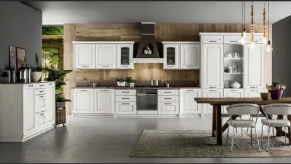 Cucina lineare Shabby Chic Magda 01 in legno di Rovere Decapè Gesso di Arrex