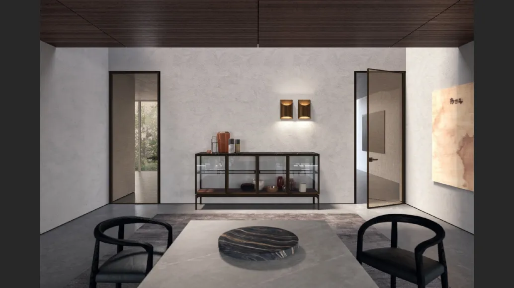 Porta per interni Manhattan Battente in vetro decoro Royal con telaio in alluminio di Henry Glass