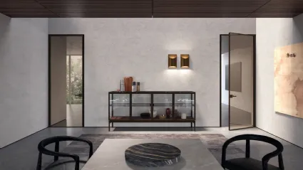Porta per interni Manhattan Battente in vetro decoro Royal con telaio in alluminio di Henry Glass