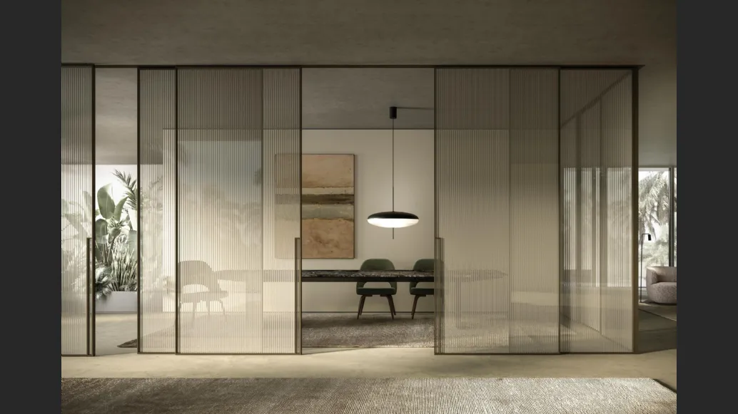 Porta per interni Manhattan Scorrevole in vetro decoro Canneté di Henry Glass