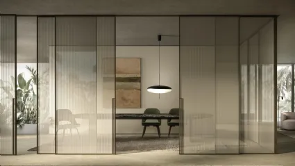 Porta per interni Manhattan Scorrevole in vetro decoro Canneté di Henry Glass