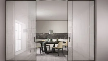 Porta per interni Manhattan Scorrevole n vetro decoro Trame con telaio in alluminio di Henry Glass