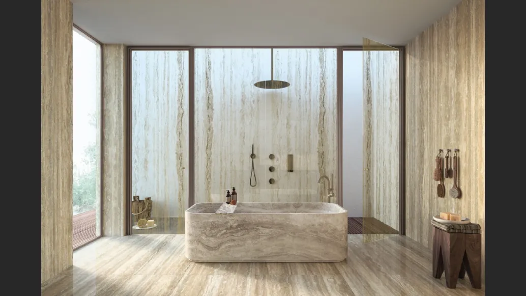 Porta per interni Vitra Battente Travertino in Vetro con telaio in alluminio di Henry Glass