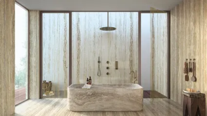 Porta per interni Vitra Battente Travertino in Vetro con telaio in alluminio di Henry Glass
