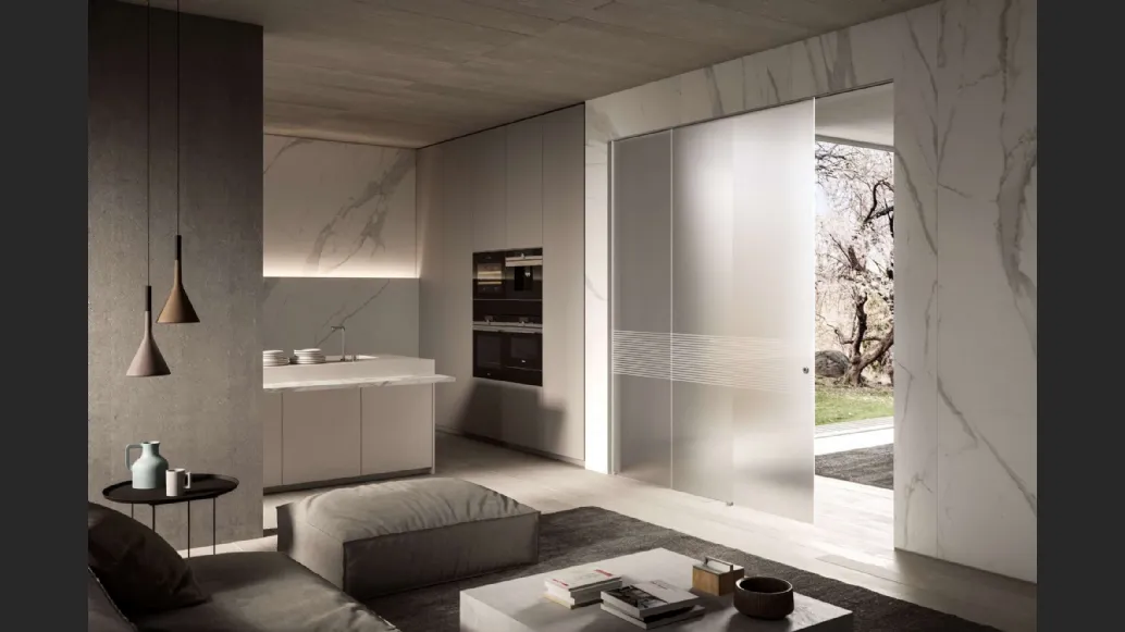 Porta per interni Vitra Scorrevole Esterno Muro Line in vetro satinato di Henry Glass