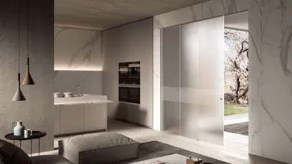 Porta per interni Vitra Scorrevole Esterno Muro Line in vetro satinato di Henry Glass