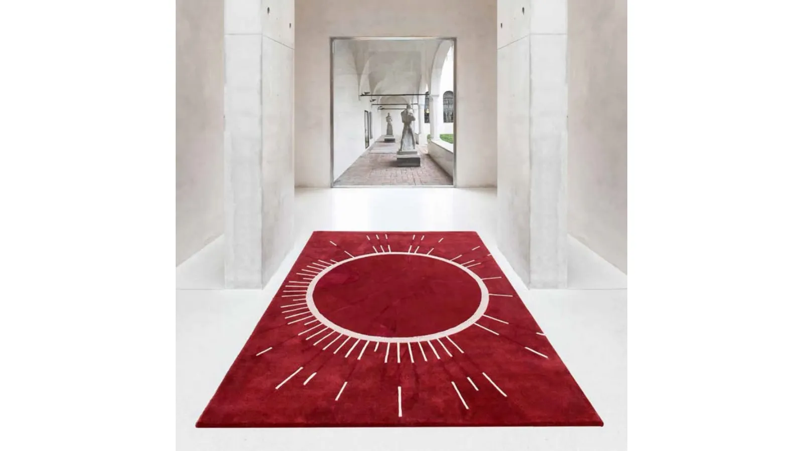 Tappeto rosso con sole astratto Hand Tufted 02 di Cigierre