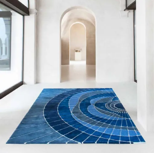 Tappeto con cerchi e linee in toni di blu Hand Tufted 03 di Cigierre