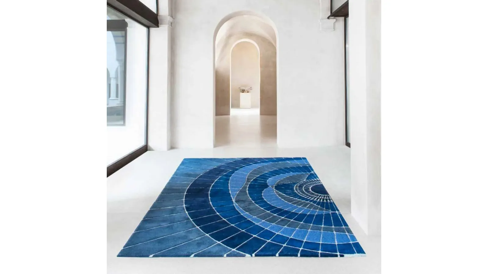 Tappeto con cerchi e linee in toni di blu Hand Tufted 03 di Cigierre
