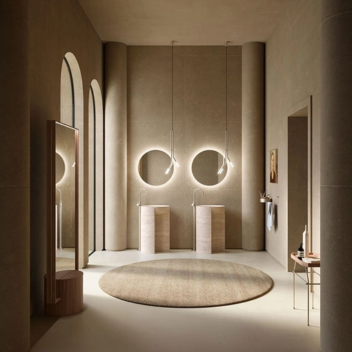 Lavabo Freestanding Des Evolution Caramel 01 in Resina Stone Travertino di Cerasa