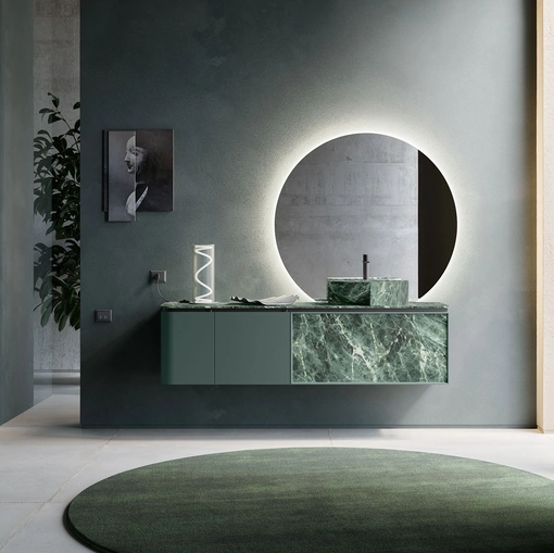 Mobile da Bagno Des Evolution Deep Green 01 in laccato e resina Verde Alpi di Cerasa