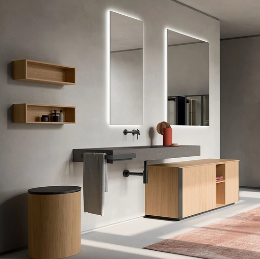 Mobile da Bagno Honey 04 in Rovere Chiaro impiallacciato di Cerasa