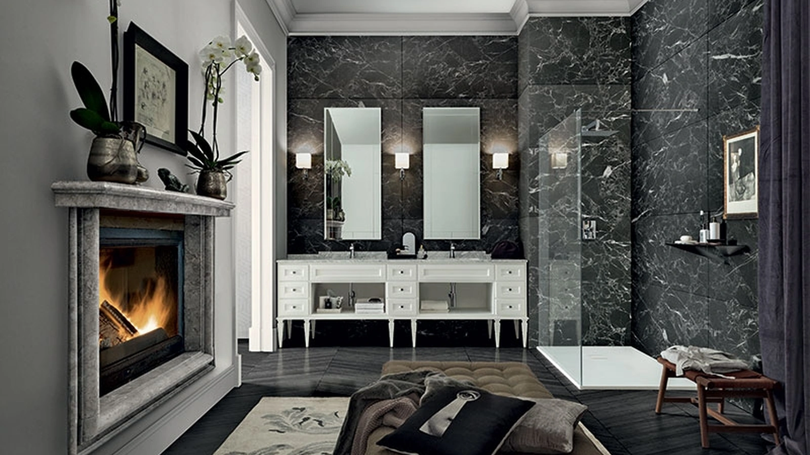 Mobile da Bagno York 01 in laccato Bianco e top in marmo di Carrara di Cerasa