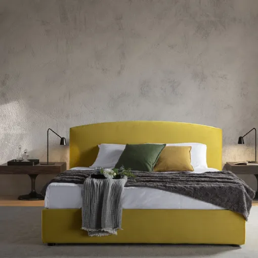 Letto in tessuto con testiera tonda e box contenitore Rondò di Flexstyle