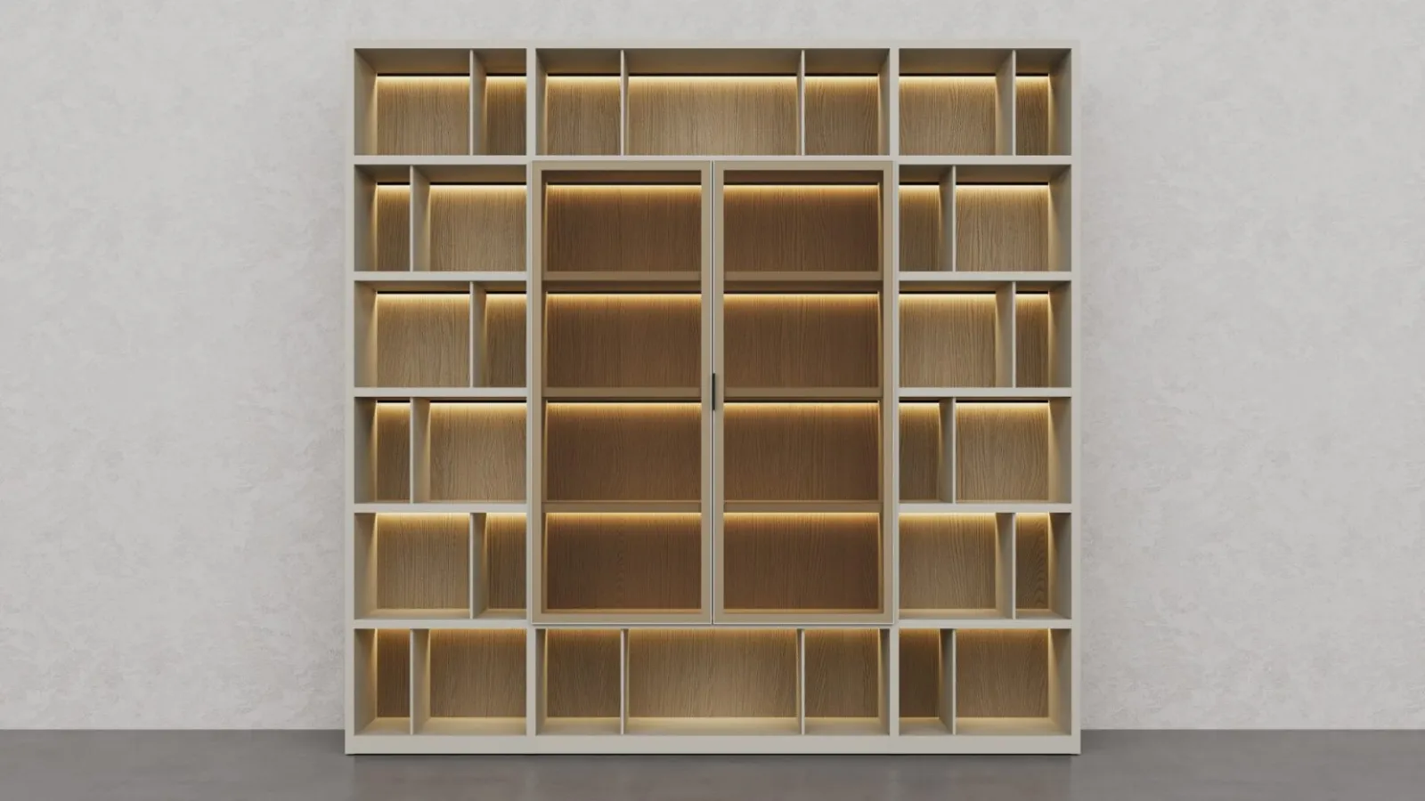 Libreria in laccato Creta e essenza legno Barrique di Fratelli Elli
