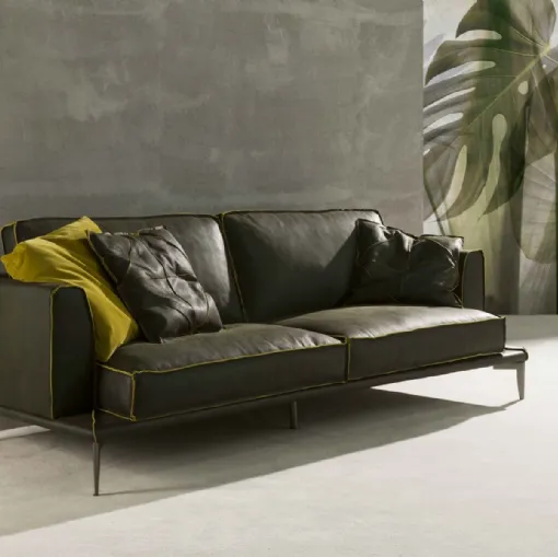 Divano lineare in pelle Sherwood Taglio Vivo di Flexstyle