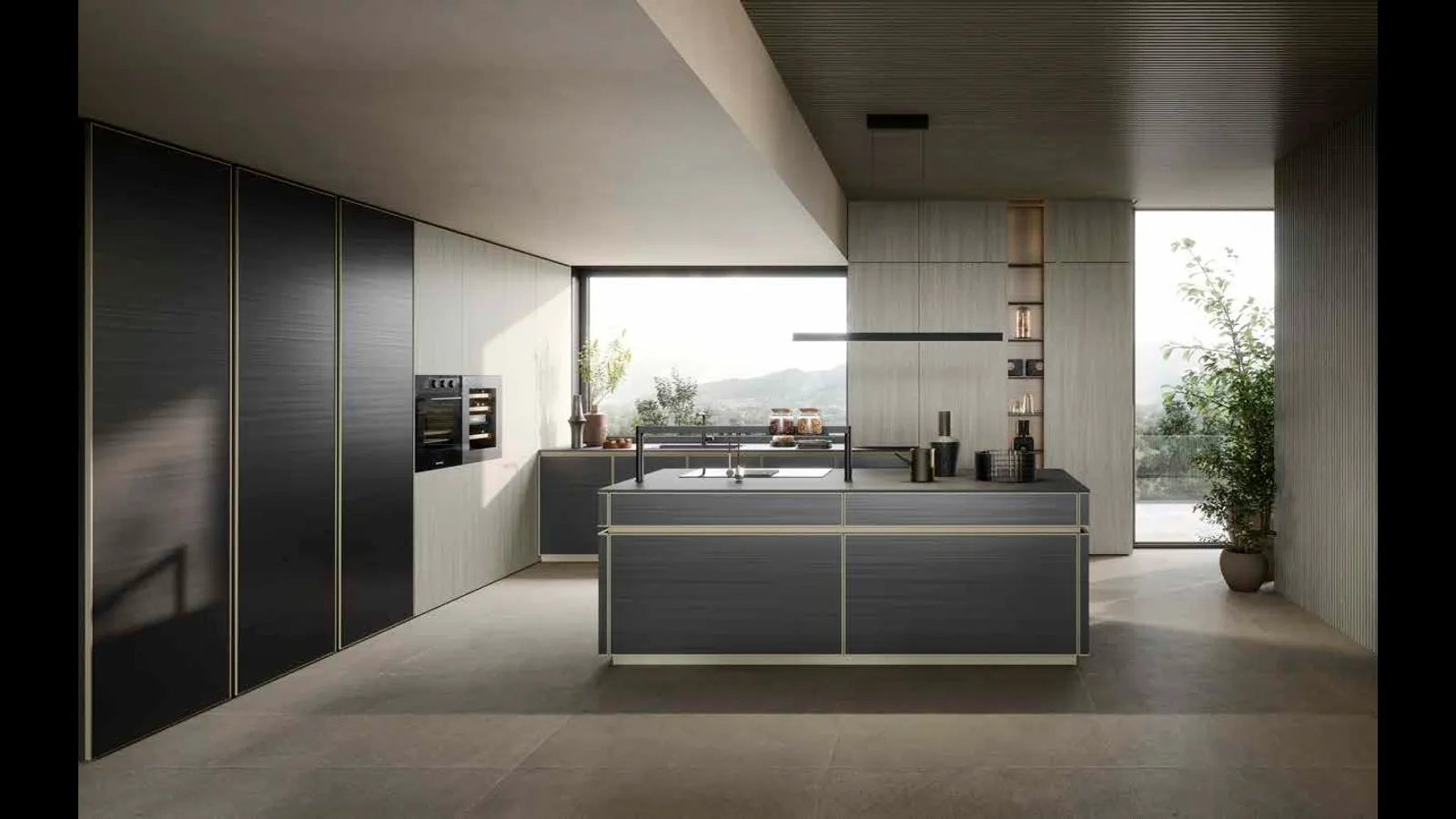 Cucina Moderna con isola Coco Stream Inchiostro di Dibiesse