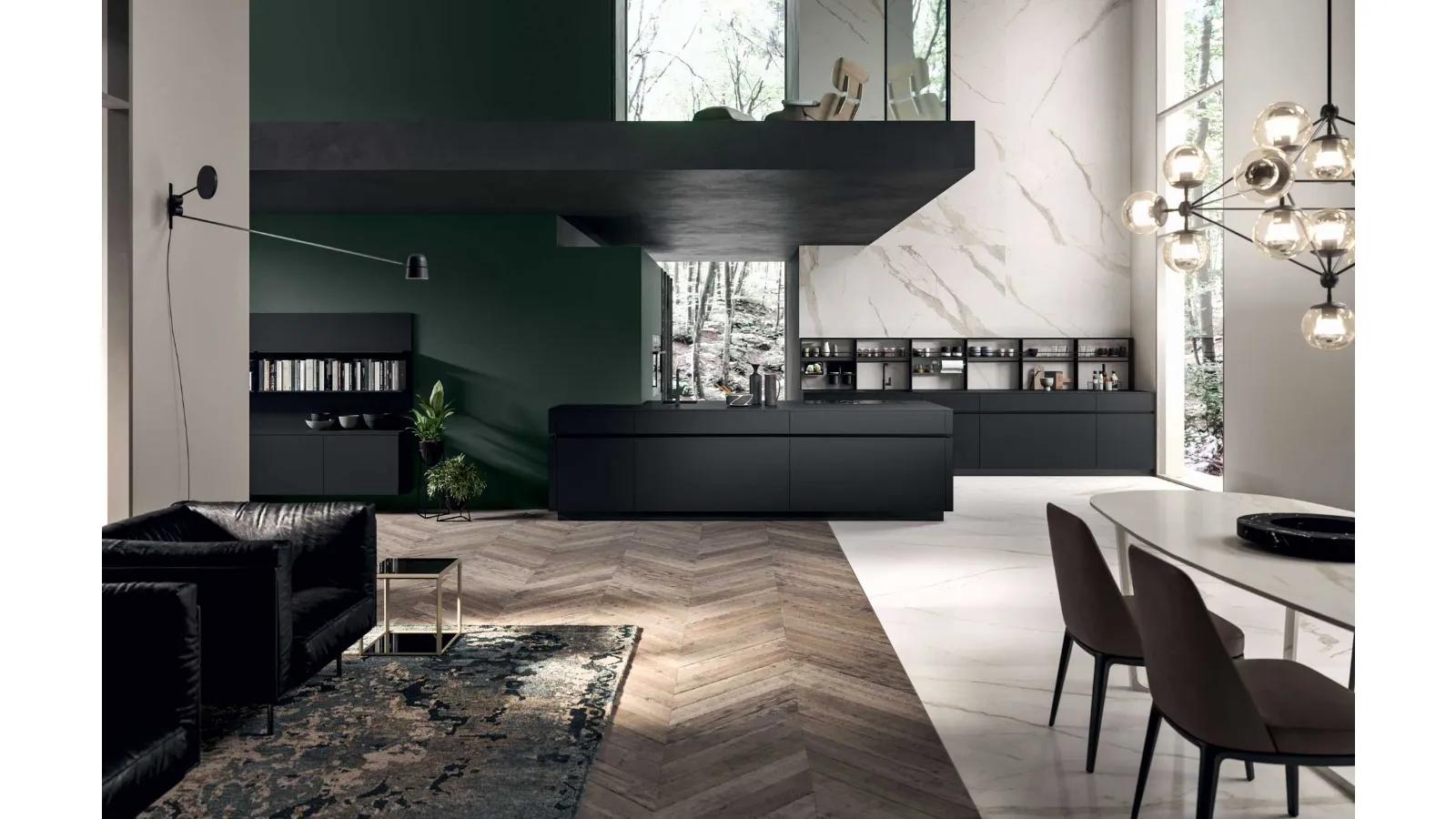 Cucina Moderna GI30 con penisola in laccato Nero opaco di Dibiesse