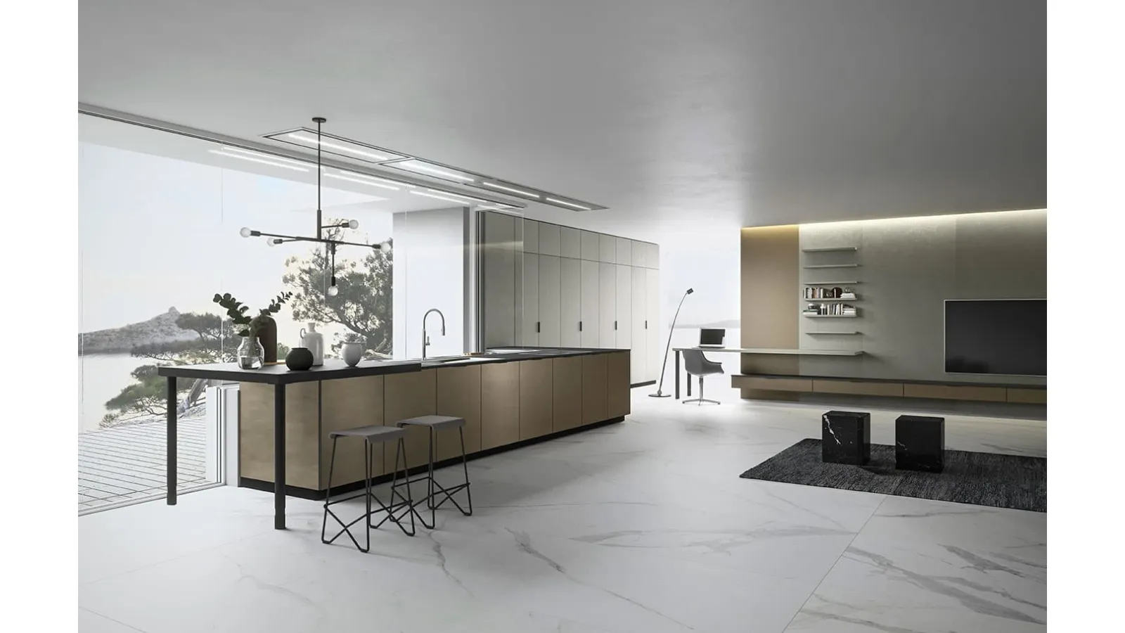 Cucina Moderna in laccato metallizzato Vestimi con penisola di Dibiesse