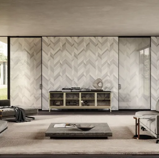 Porta per interni Manhattan a Bilico in vetro decoro Tweed di Henry Glass