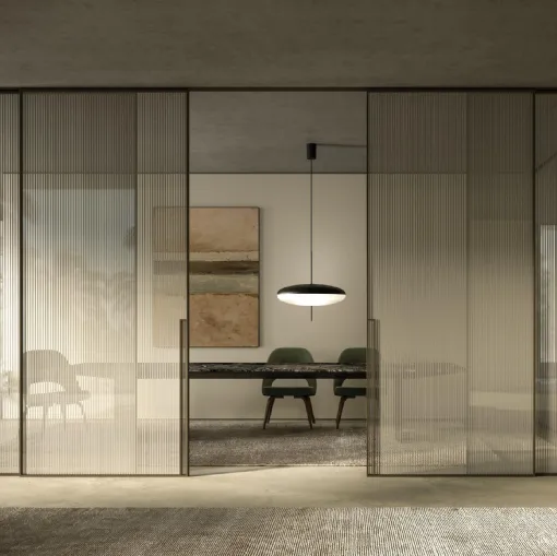 Porta per interni Manhattan Scorrevole in vetro decoro Canneté di Henry Glass
