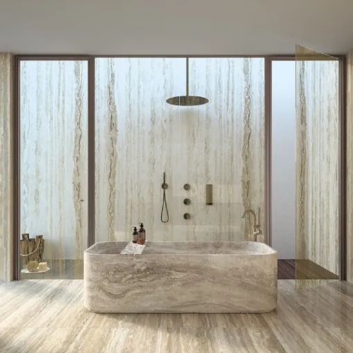 Porta per interni Vitra Battente Travertino in Vetro con telaio in alluminio di Henry Glass