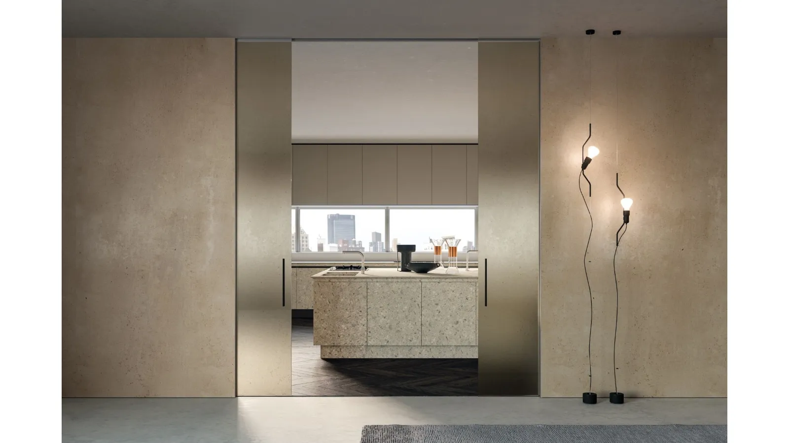 Porta per interni Vitra a Scomparsa con decoro Full Plaster di Henry Glass