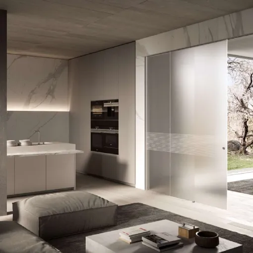 Porta per interni Vitra Scorrevole Esterno Muro Line in vetro satinato di Henry Glass